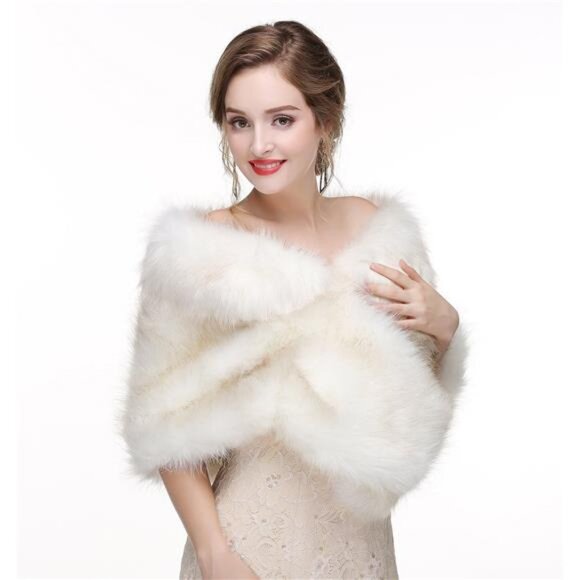 Women's Faux Fur Shawl Wrap Cape for Bridal Wedding Party Blue Artificial Wool - Picture 5 of 6